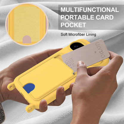 For Google Pixel 11 Pro XL Integrated Card Bag Solid Color Liquid Silicone Phone Case Gen2 with Short Lanyard - Yellow - EDA008438413D
