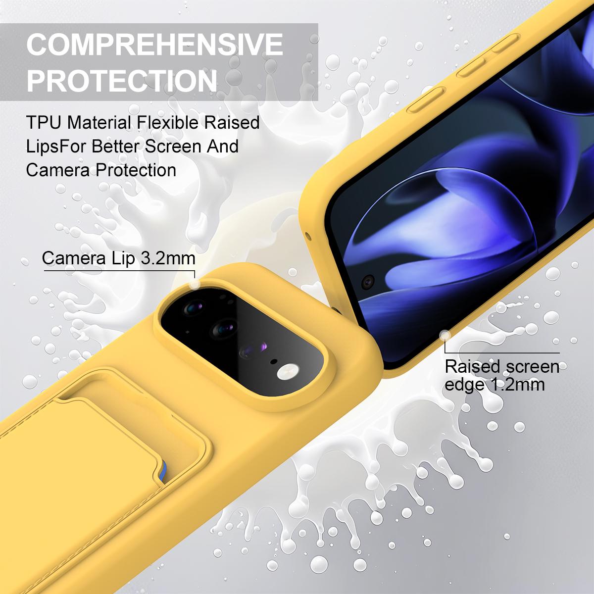 For Google Pixel 11 Pro XL Integrated Card Bag Solid Color Liquid Silicone Phone Case Gen2 with Short Lanyard - Yellow - EDA008438413D