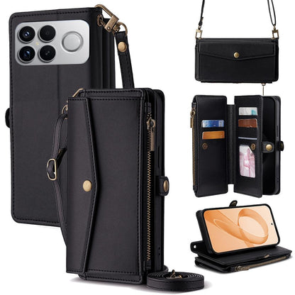 For Redmi K90 Pro Max 5G / Poco F8 Ultra Zipper Wallet Side Buckle Crossbody Lanyard Leather Phone Case(Black)