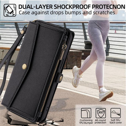 For Redmi K90 Pro Max 5G / Poco F8 Ultra Zipper Wallet Side Buckle Crossbody Lanyard Leather Phone Case(Black)