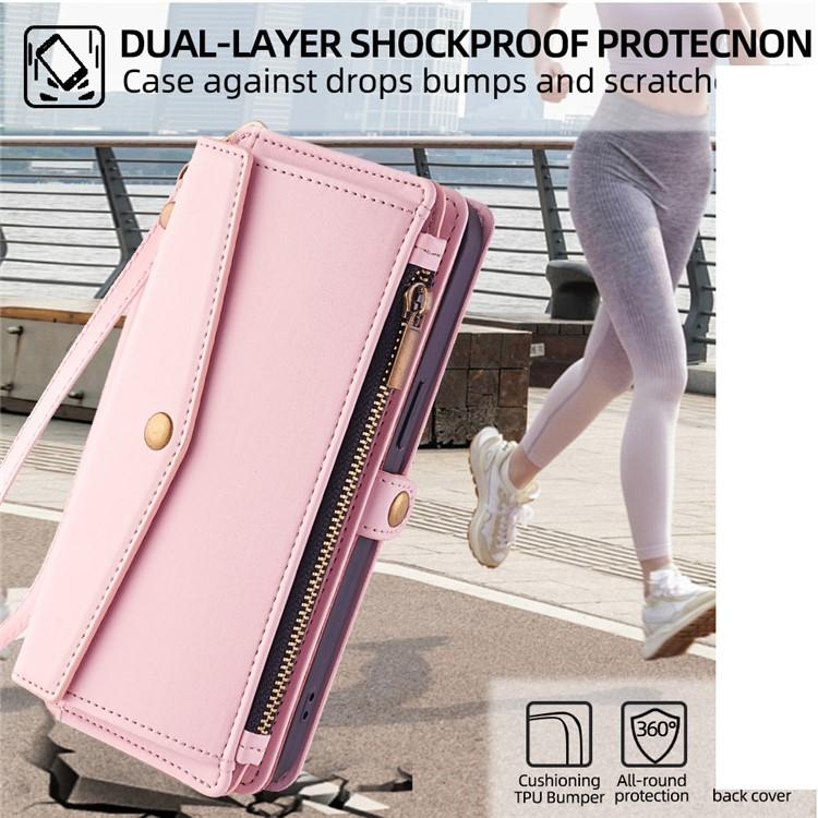For Redmi K90 Pro Max 5G / Poco F8 Ultra Zipper Wallet Side Buckle Crossbody Lanyard Leather Phone Case(Rose Gold)