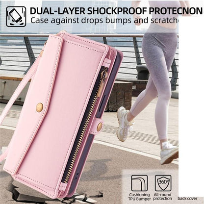 For Redmi K90 Pro Max 5G / Poco F8 Ultra Zipper Wallet Side Buckle Crossbody Lanyard Leather Phone Case(Rose Gold)