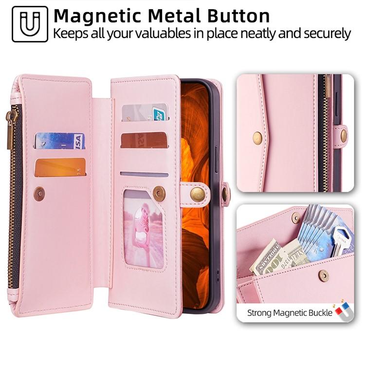 For Redmi K90 Pro Max 5G / Poco F8 Ultra Zipper Wallet Side Buckle Crossbody Lanyard Leather Phone Case(Rose Gold)
