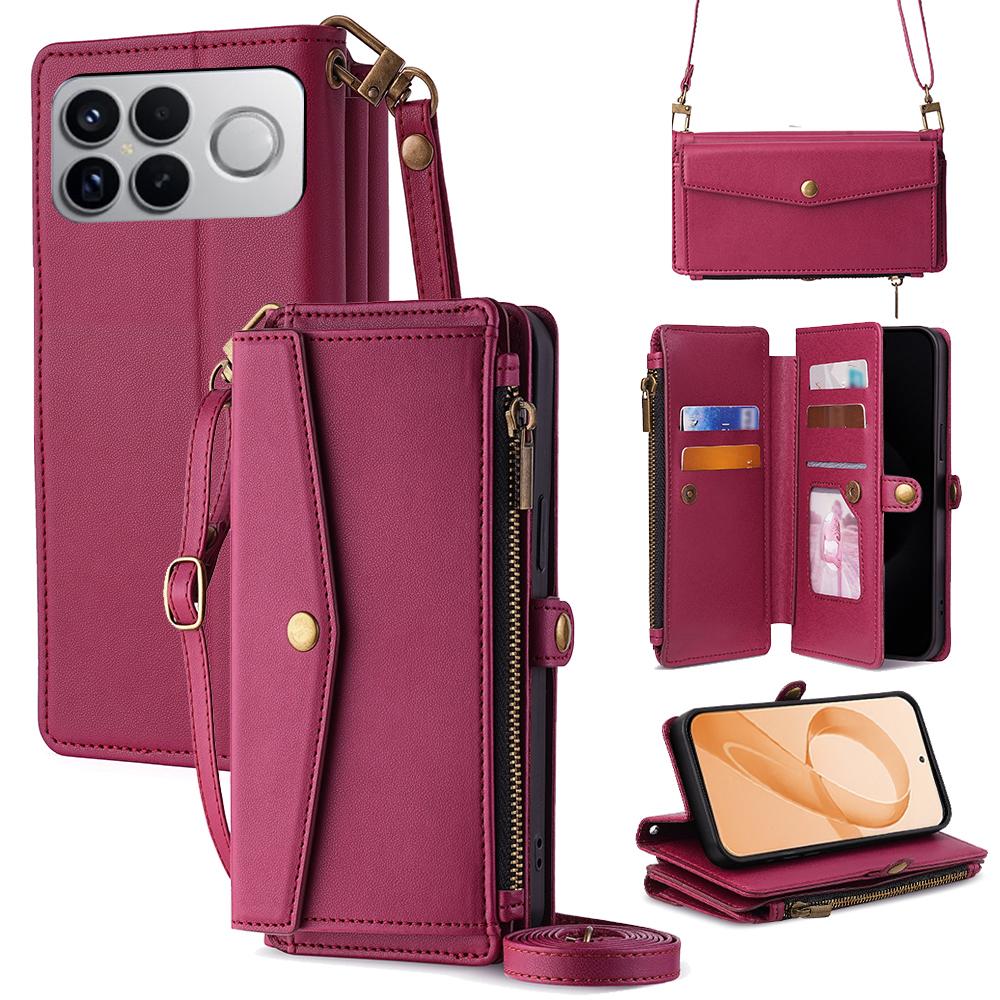 For Redmi K90 Pro Max 5G / Poco F8 Ultra Zipper Wallet Side Buckle Crossbody Lanyard Leather Phone Case(Red)