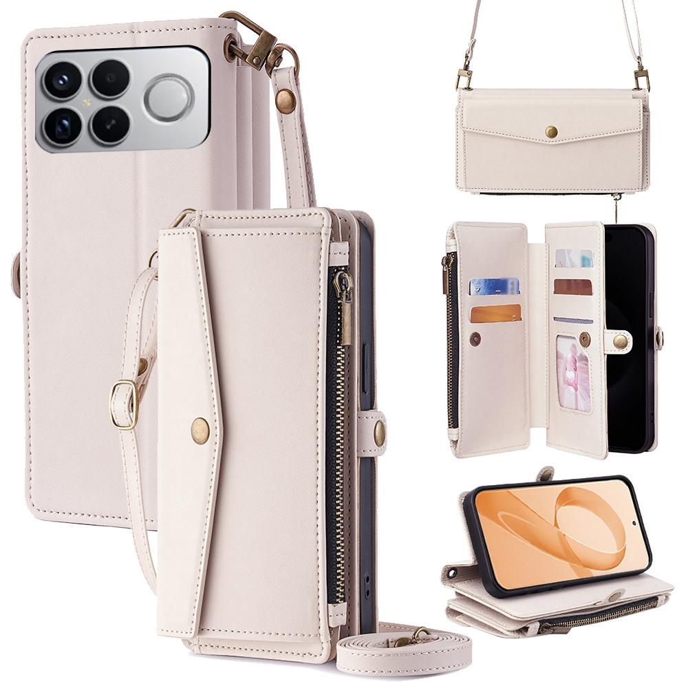 For Redmi K90 Pro Max 5G / Poco F8 Ultra Zipper Wallet Side Buckle Crossbody Lanyard Leather Phone Case(White)