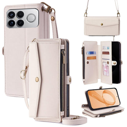 For Redmi K90 Pro Max 5G / Poco F8 Ultra Zipper Wallet Side Buckle Crossbody Lanyard Leather Phone Case(White)