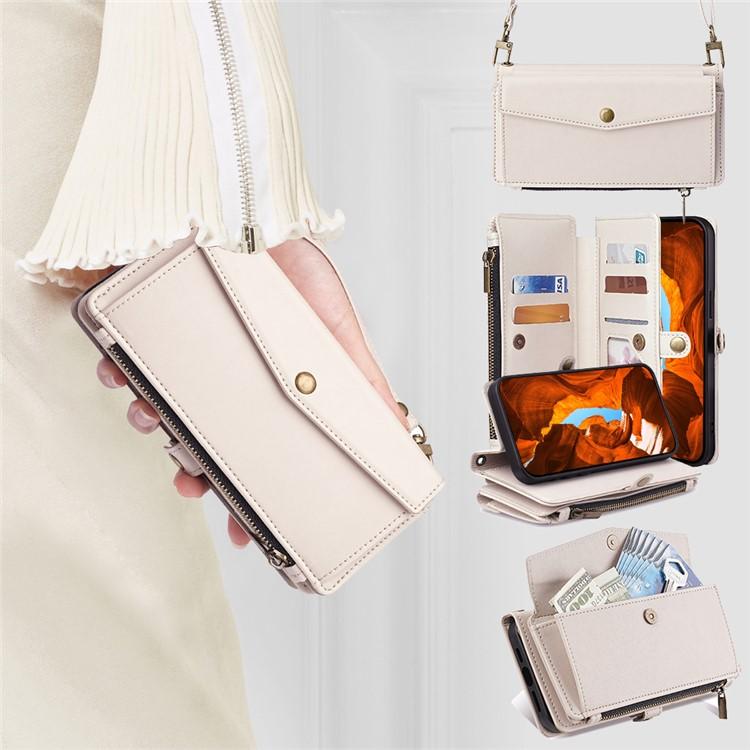 For Redmi K90 Pro Max 5G / Poco F8 Ultra Zipper Wallet Side Buckle Crossbody Lanyard Leather Phone Case(White)