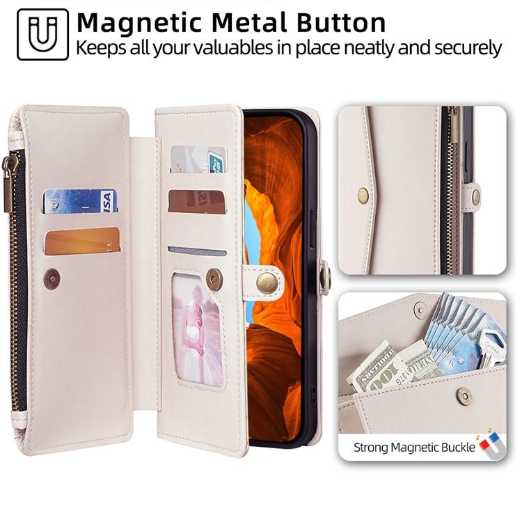 For Redmi K90 Pro Max 5G / Poco F8 Ultra Zipper Wallet Side Buckle Crossbody Lanyard Leather Phone Case(White)