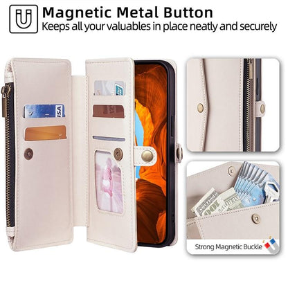 For Redmi K90 Pro Max 5G / Poco F8 Ultra Zipper Wallet Side Buckle Crossbody Lanyard Leather Phone Case(White)