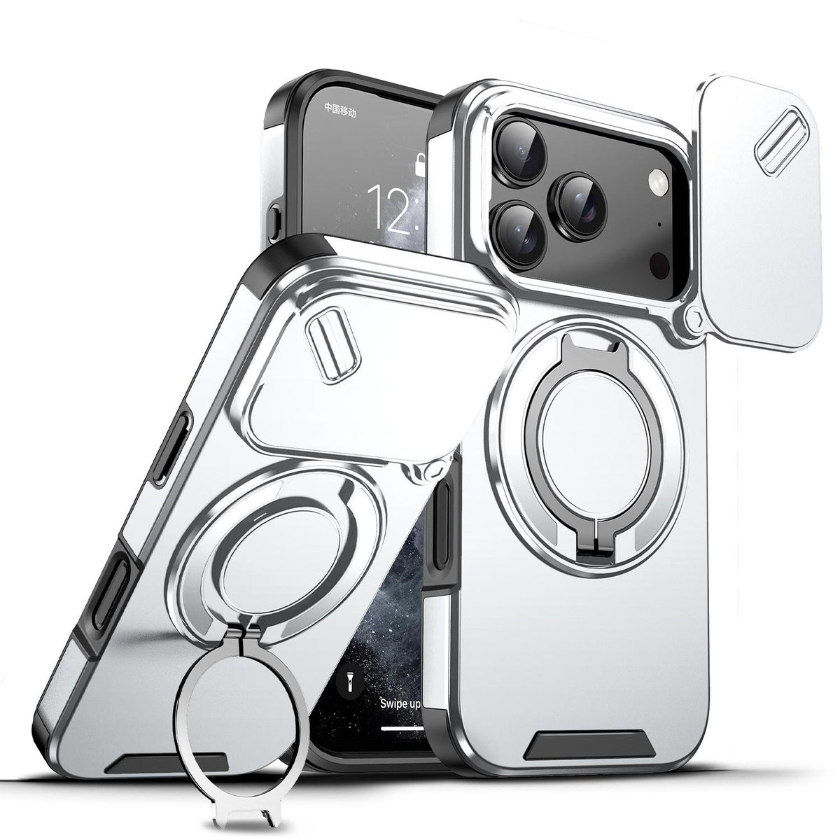 For iPhone 17 Pro Sliding Camshield Ring Holder Phone Case - Silver - EDA008462102G