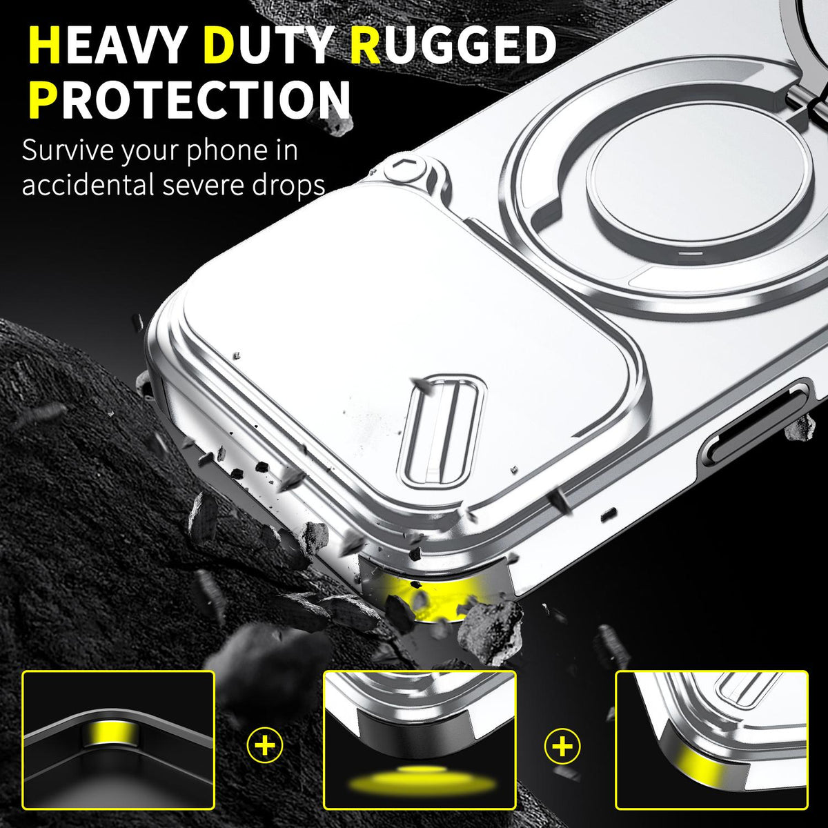 For iPhone 17 Pro Sliding Camshield Ring Holder Phone Case - Silver - EDA008462102G