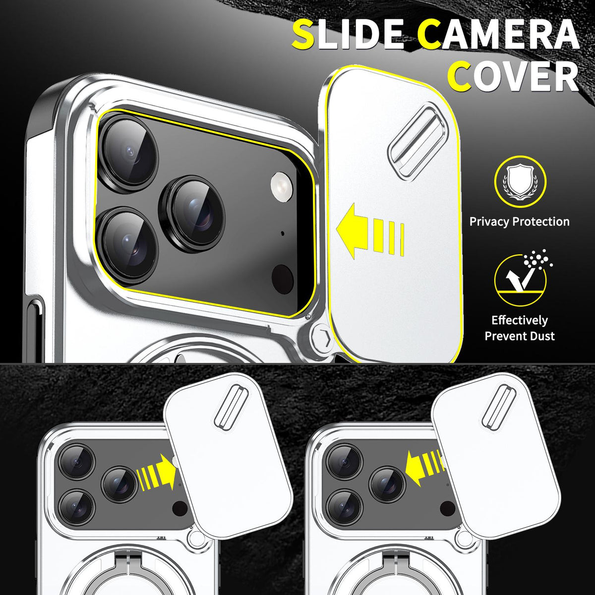 For iPhone 17 Pro Sliding Camshield Ring Holder Phone Case - Silver - EDA008462102G