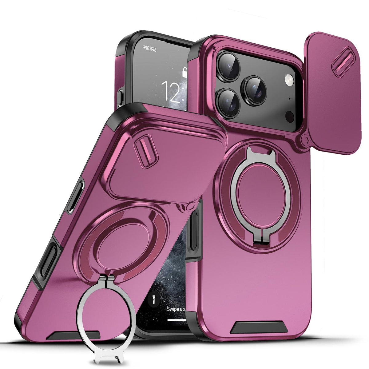 For iPhone 17 Pro Sliding Camshield Ring Holder Phone Case - Cherry Red - EDA008462102H