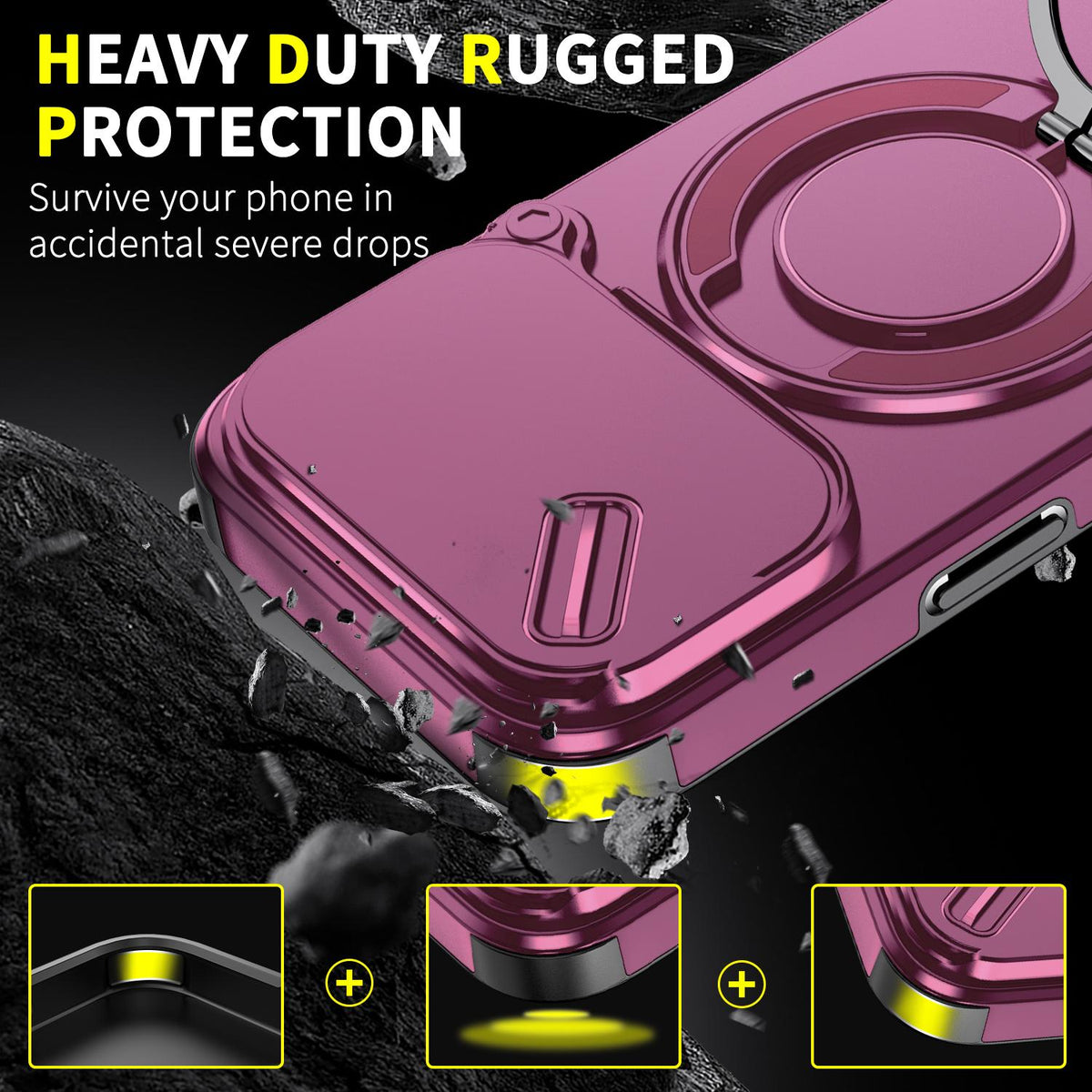 For iPhone 17 Pro Sliding Camshield Ring Holder Phone Case - Cherry Red - EDA008462102H