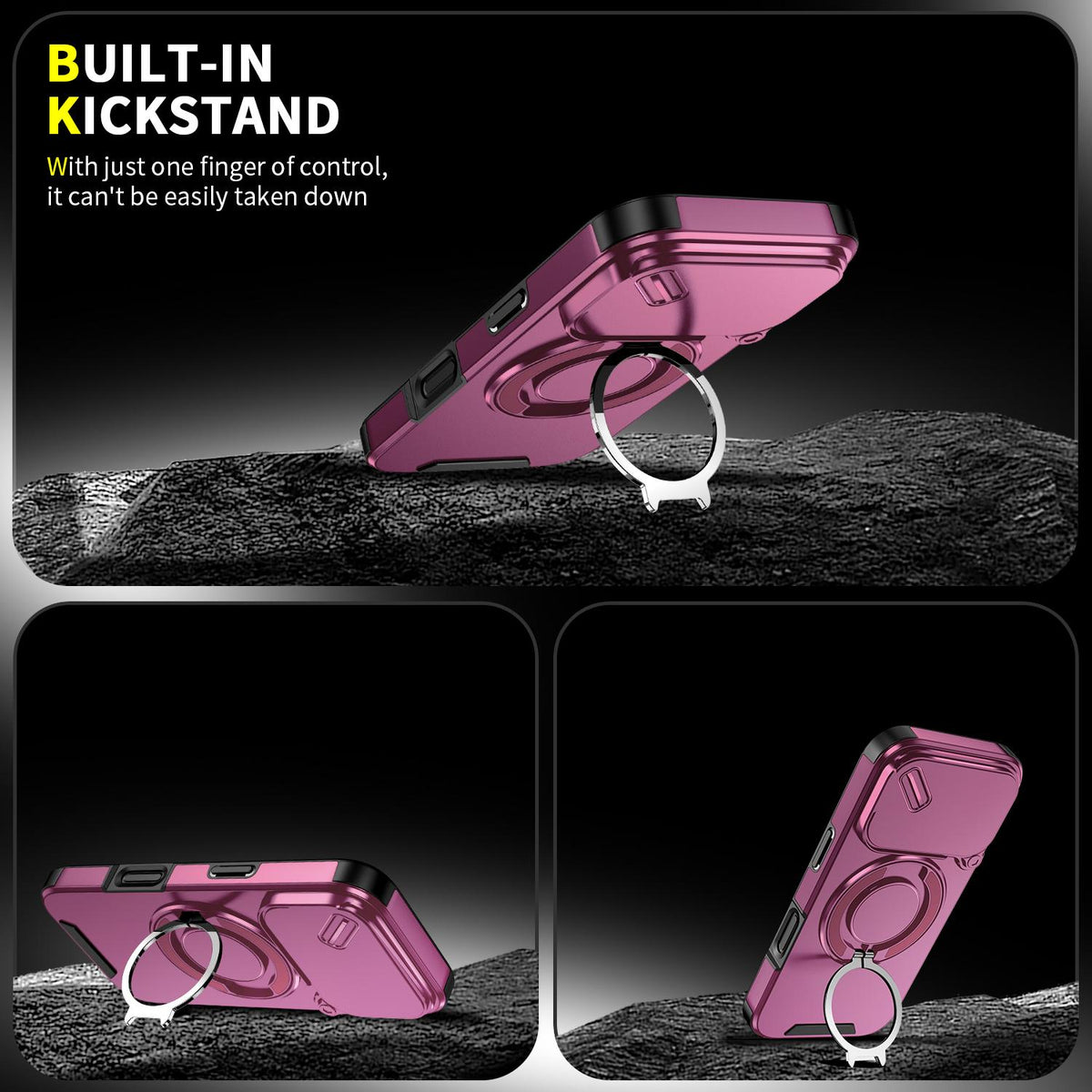For iPhone 17 Pro Sliding Camshield Ring Holder Phone Case - Cherry Red - EDA008462102H