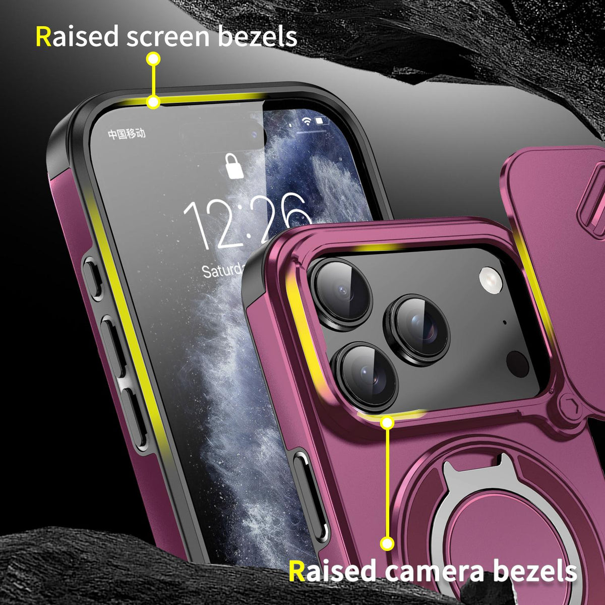 For iPhone 17 Pro Sliding Camshield Ring Holder Phone Case - Cherry Red - EDA008462102H