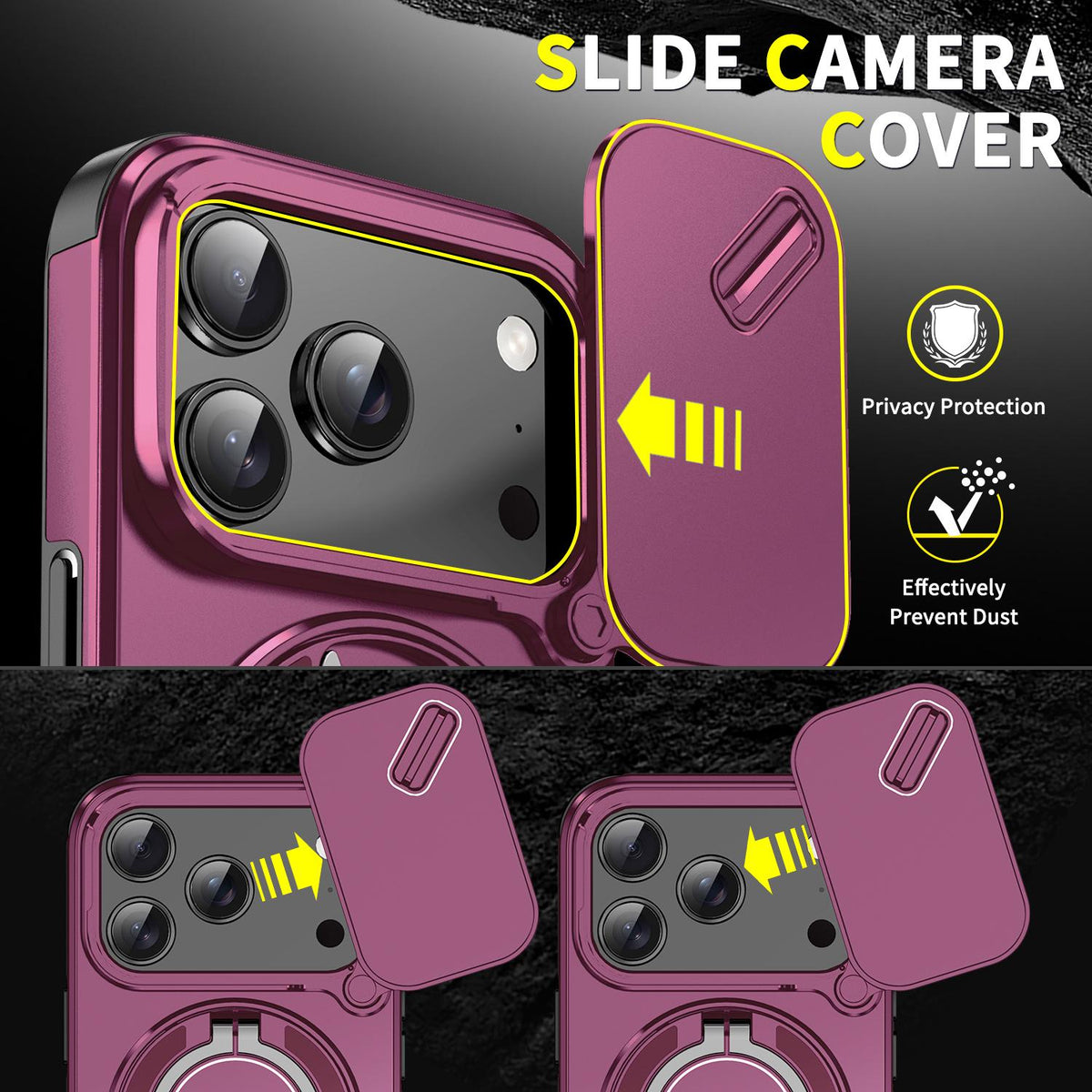 For iPhone 17 Pro Sliding Camshield Ring Holder Phone Case - Cherry Red - EDA008462102H