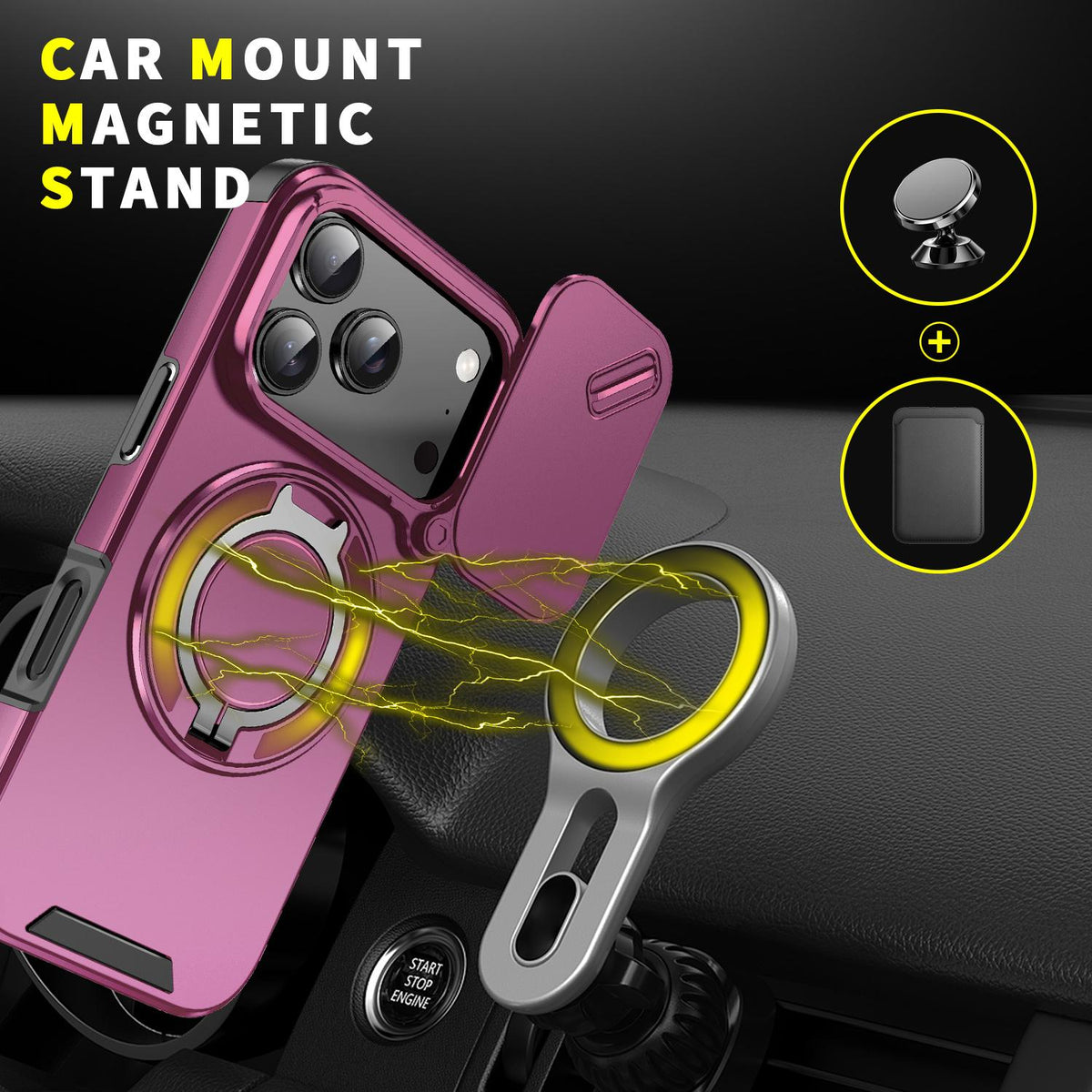 For iPhone 17 Pro Sliding Camshield Ring Holder Phone Case - Cherry Red - EDA008462102H