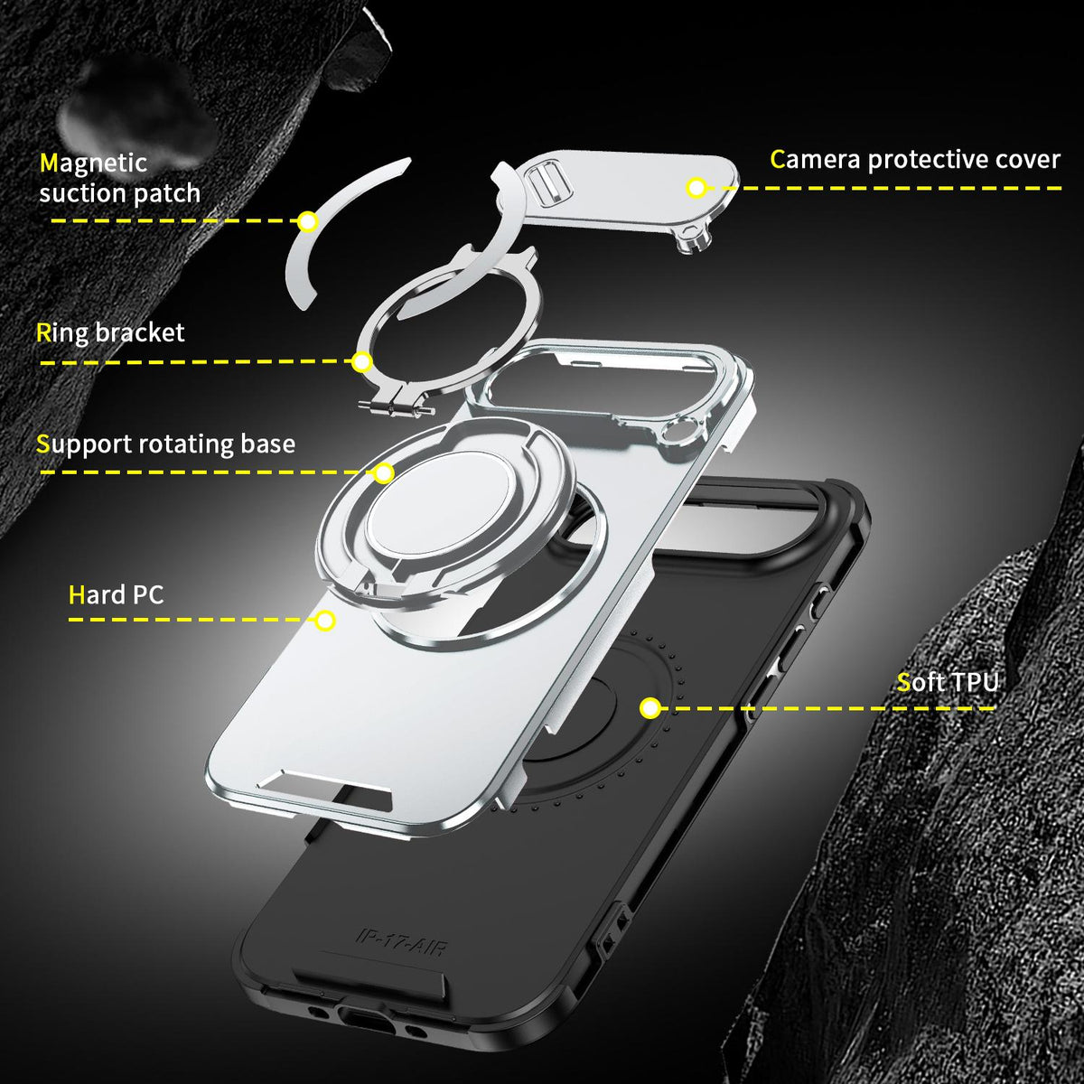 For iPhone Air Sliding Camshield Ring Holder Phone Case - Silver - EDA008462103G