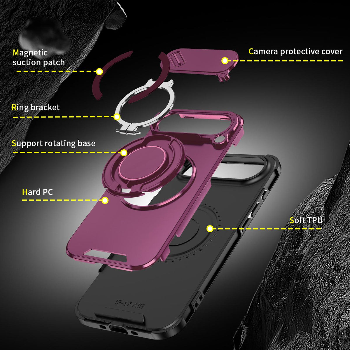For iPhone Air Sliding Camshield Ring Holder Phone Case - Cherry Red - EDA008462103H