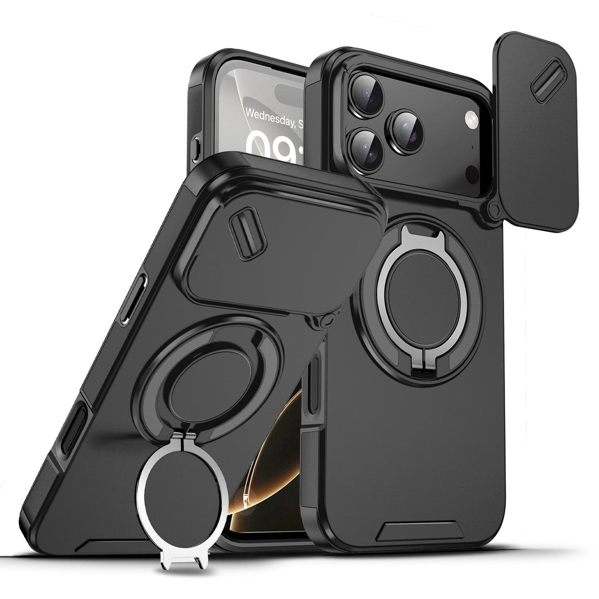 For iPhone 18 Pro Max Sliding Camshield Ring Holder Phone Case - Black - EDA008462105A