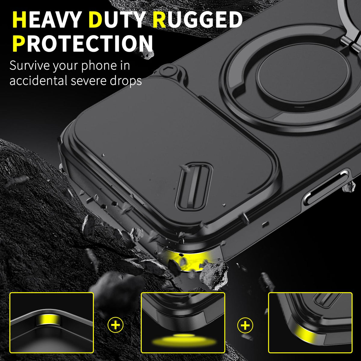 For iPhone 18 Pro Max Sliding Camshield Ring Holder Phone Case - Black - EDA008462105A