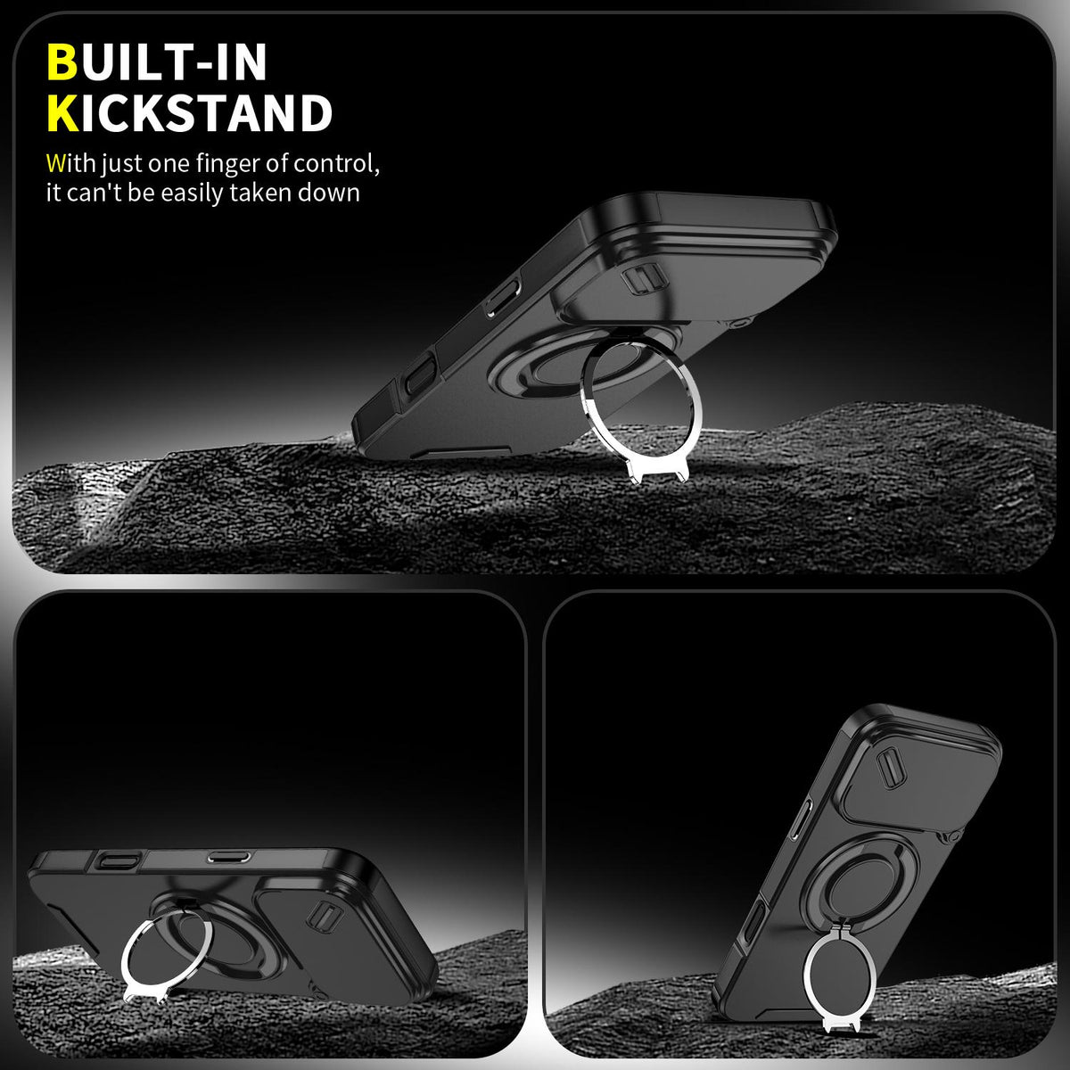 For iPhone 18 Pro Max Sliding Camshield Ring Holder Phone Case - Black - EDA008462105A