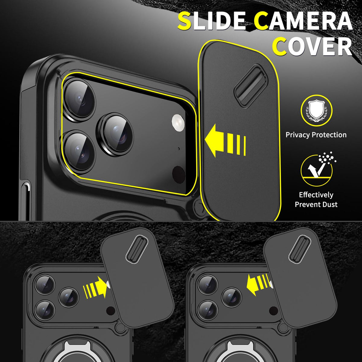 For iPhone 18 Pro Max Sliding Camshield Ring Holder Phone Case - Black - EDA008462105A