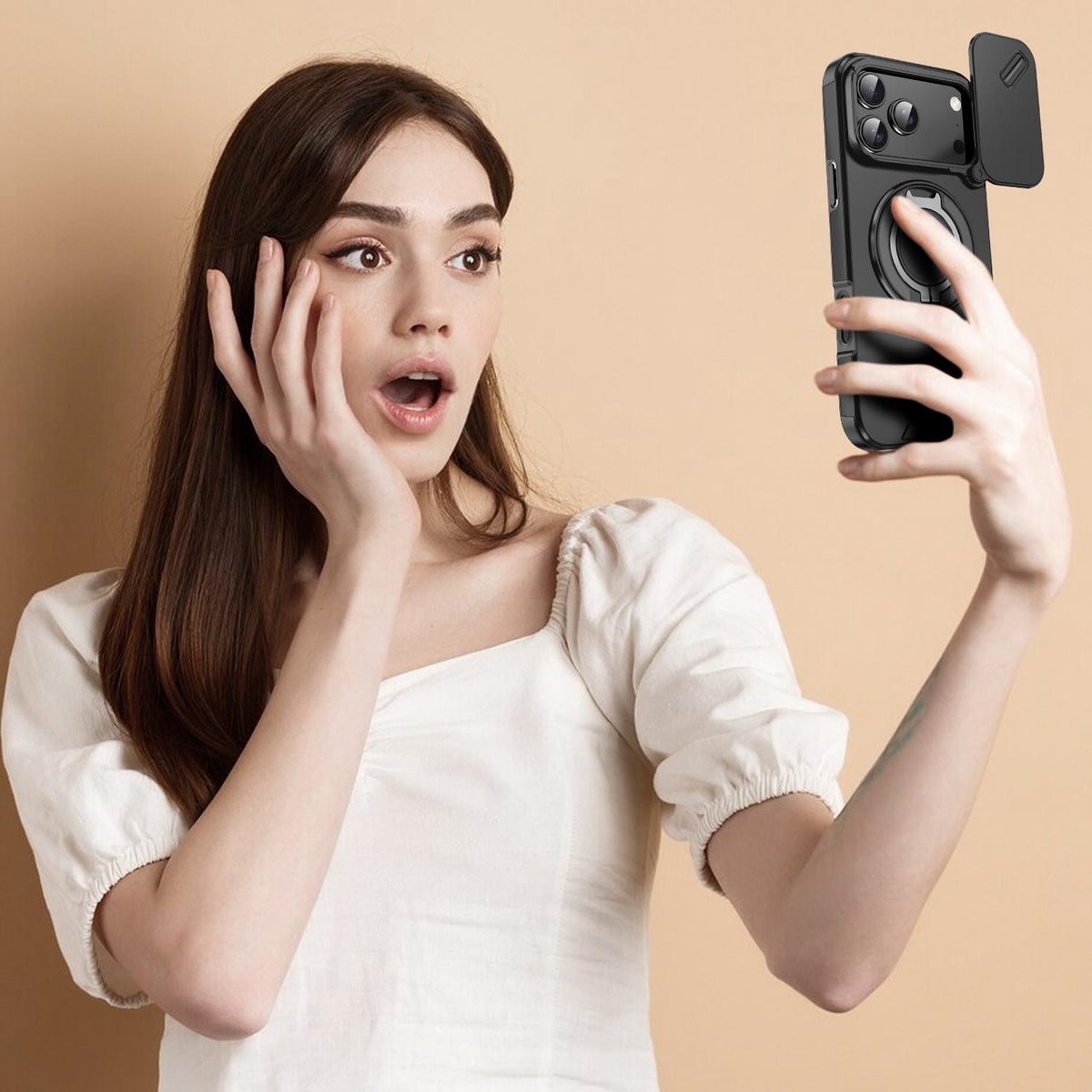For iPhone 18 Pro Max Sliding Camshield Ring Holder Phone Case - Black - EDA008462105A