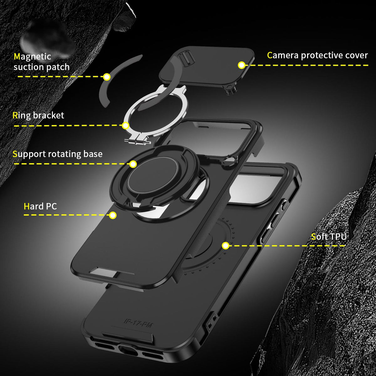 For iPhone 18 Pro Max Sliding Camshield Ring Holder Phone Case - Black - EDA008462105A