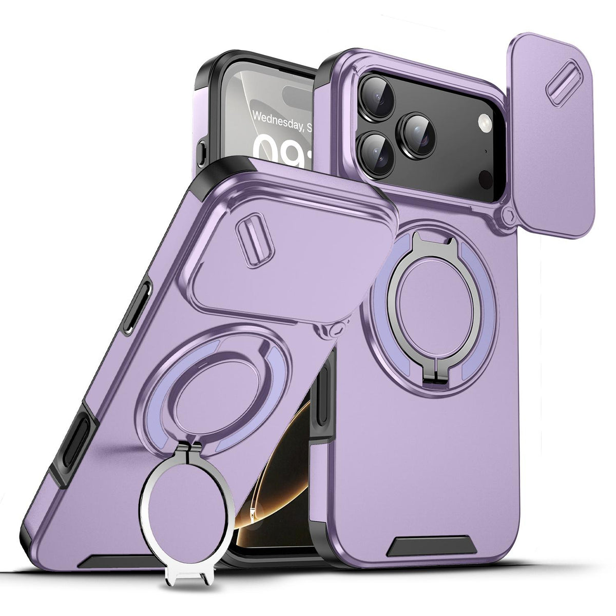 For iPhone 18 Pro Max Sliding Camshield Ring Holder Phone Case - Purple - EDA008462105B