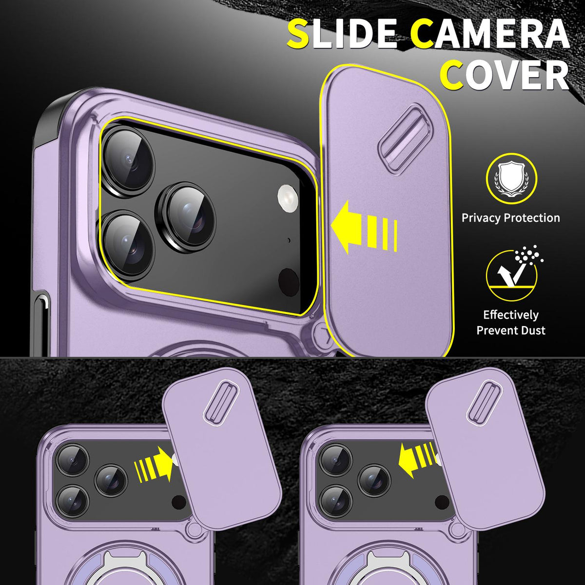 For iPhone 18 Pro Max Sliding Camshield Ring Holder Phone Case - Purple - EDA008462105B