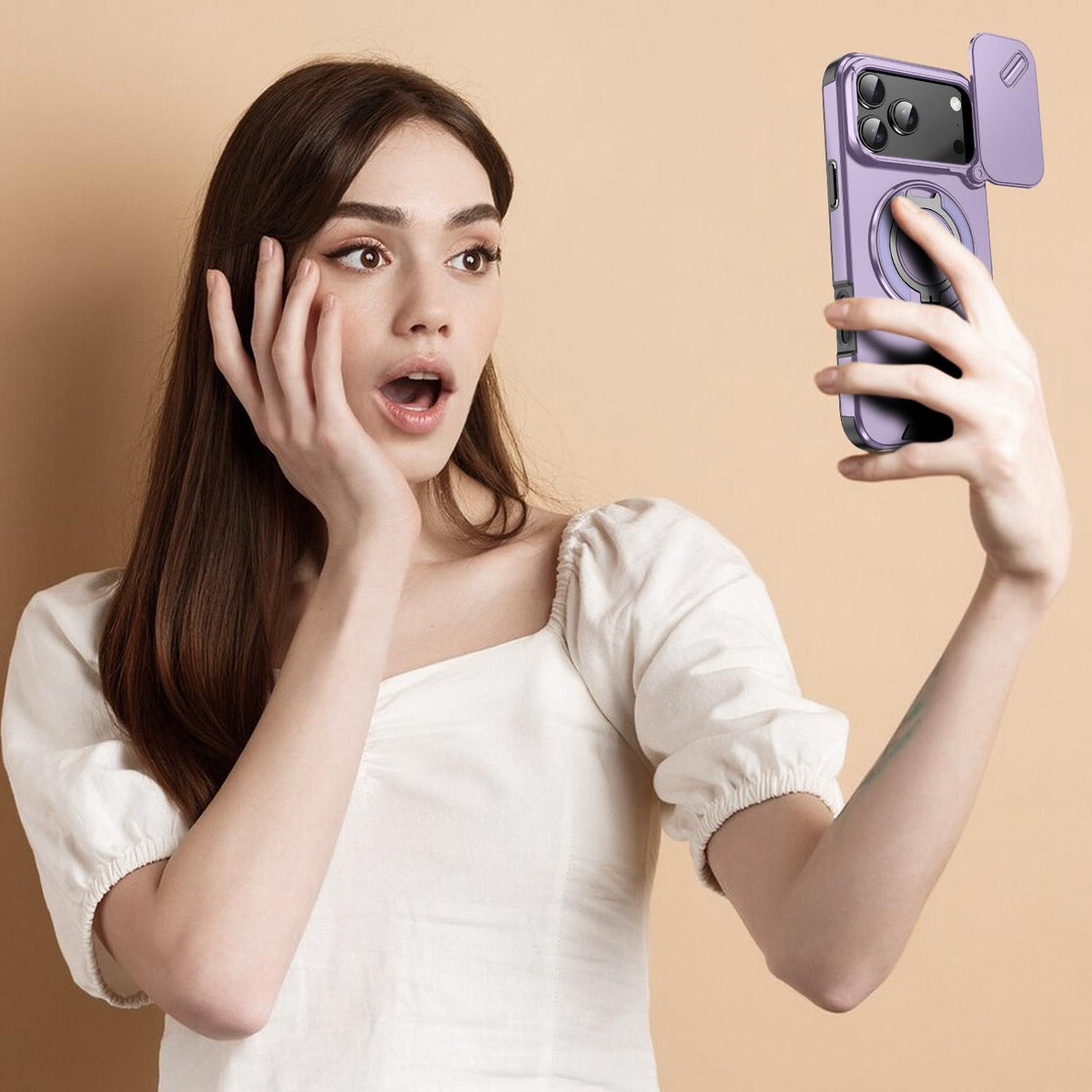 For iPhone 18 Pro Max Sliding Camshield Ring Holder Phone Case - Purple - EDA008462105B
