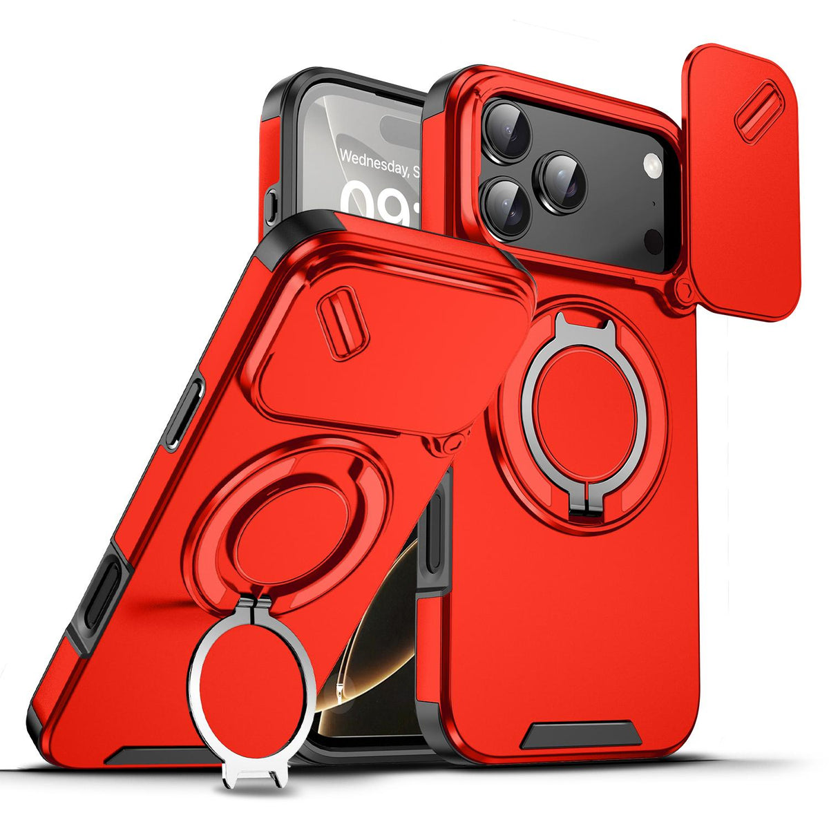 For iPhone 18 Pro Max Sliding Camshield Ring Holder Phone Case - Red - EDA008462105C