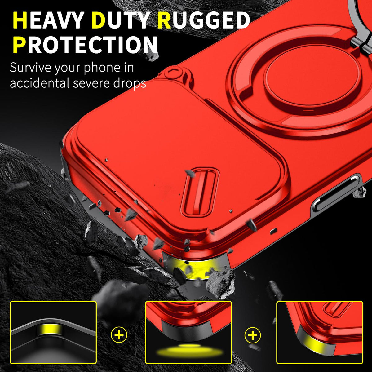 For iPhone 18 Pro Max Sliding Camshield Ring Holder Phone Case - Red - EDA008462105C