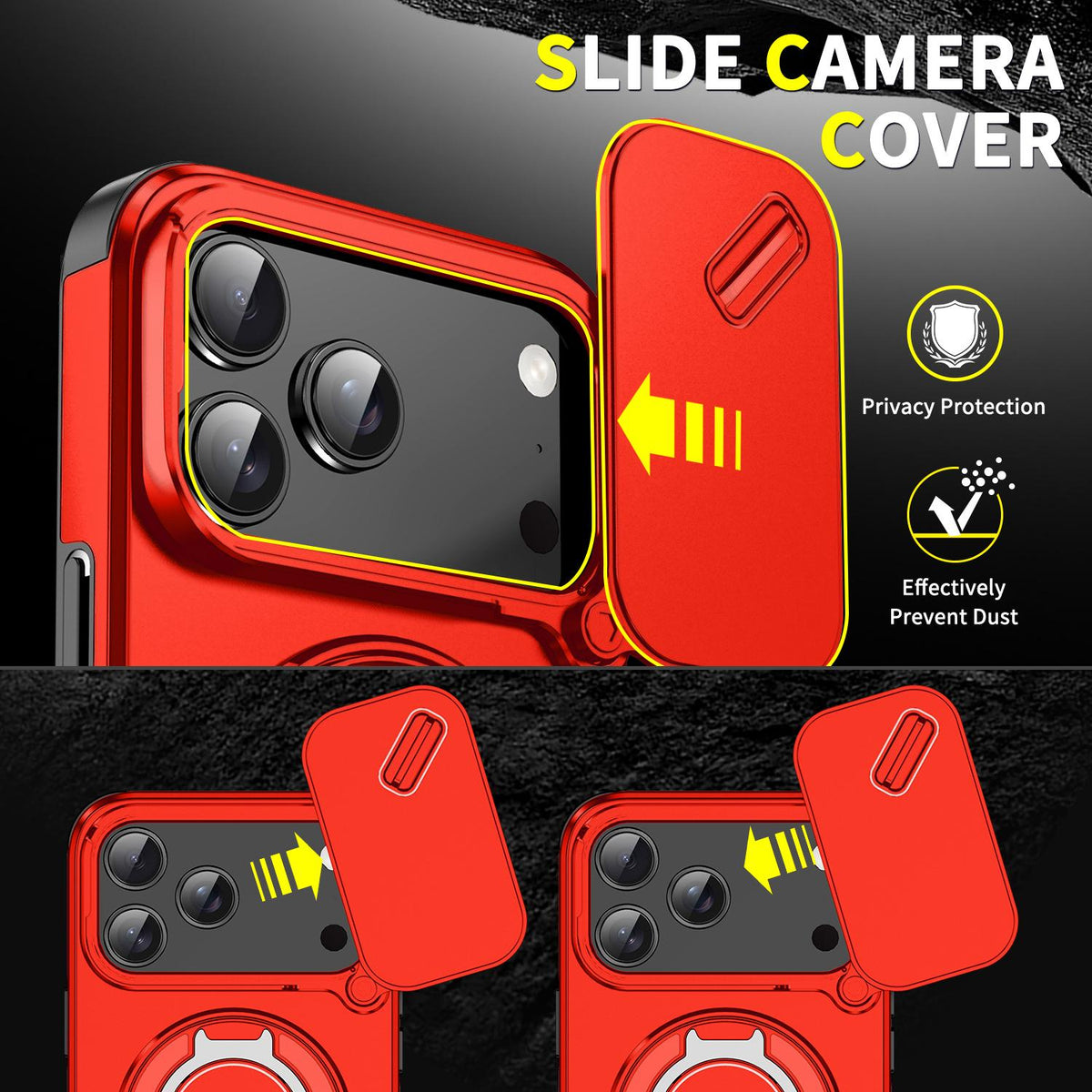 For iPhone 18 Pro Max Sliding Camshield Ring Holder Phone Case - Red - EDA008462105C