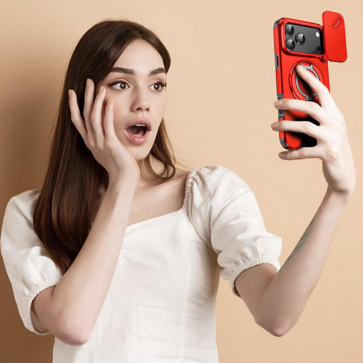 For iPhone 18 Pro Max Sliding Camshield Ring Holder Phone Case - Red - EDA008462105C