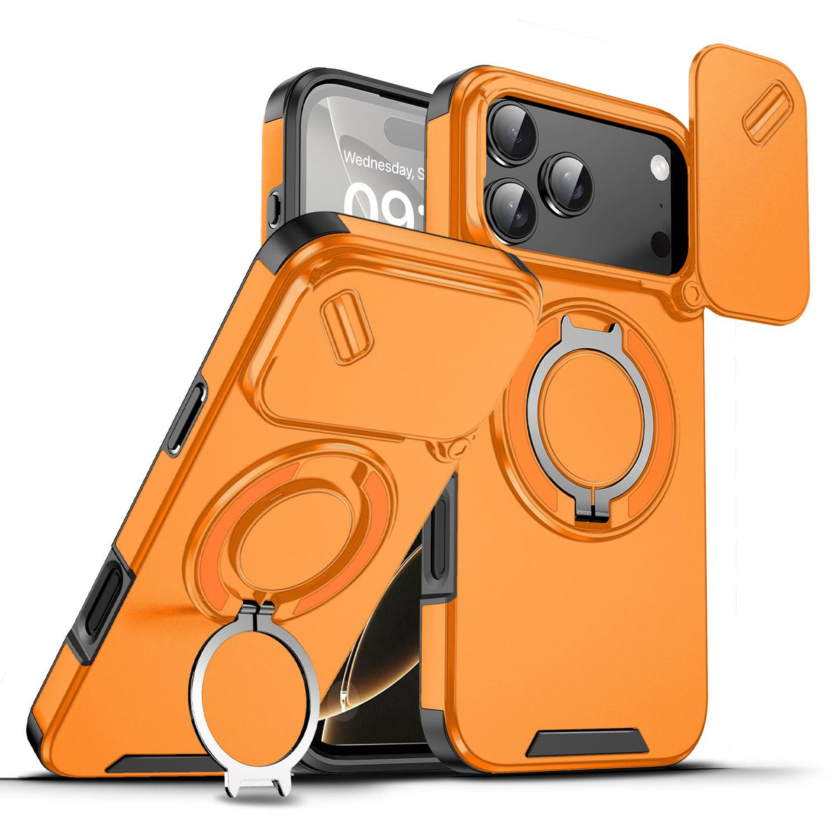 For iPhone 18 Pro Max Sliding Camshield Ring Holder Phone Case - Orange - EDA008462105D
