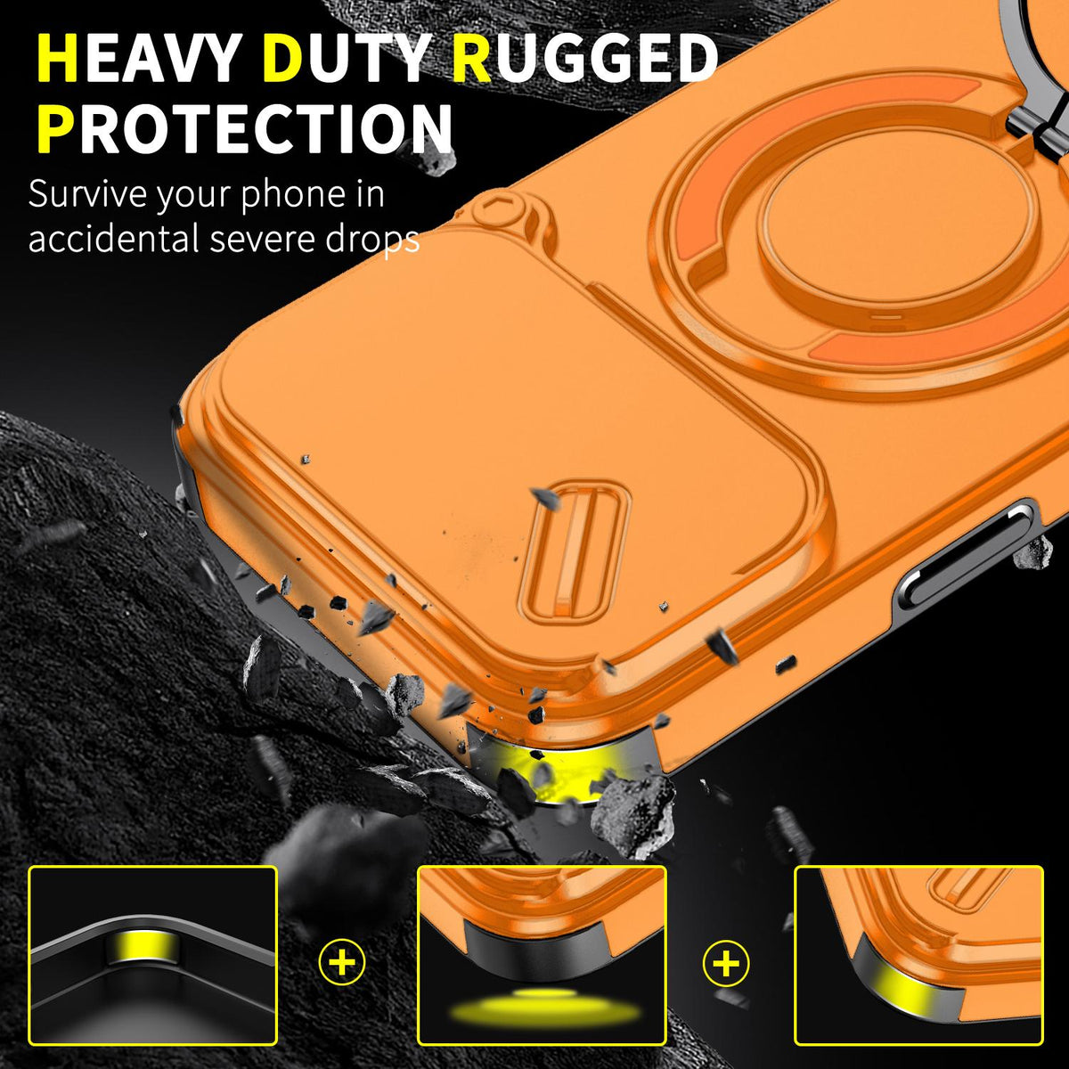 For iPhone 18 Pro Max Sliding Camshield Ring Holder Phone Case - Orange - EDA008462105D