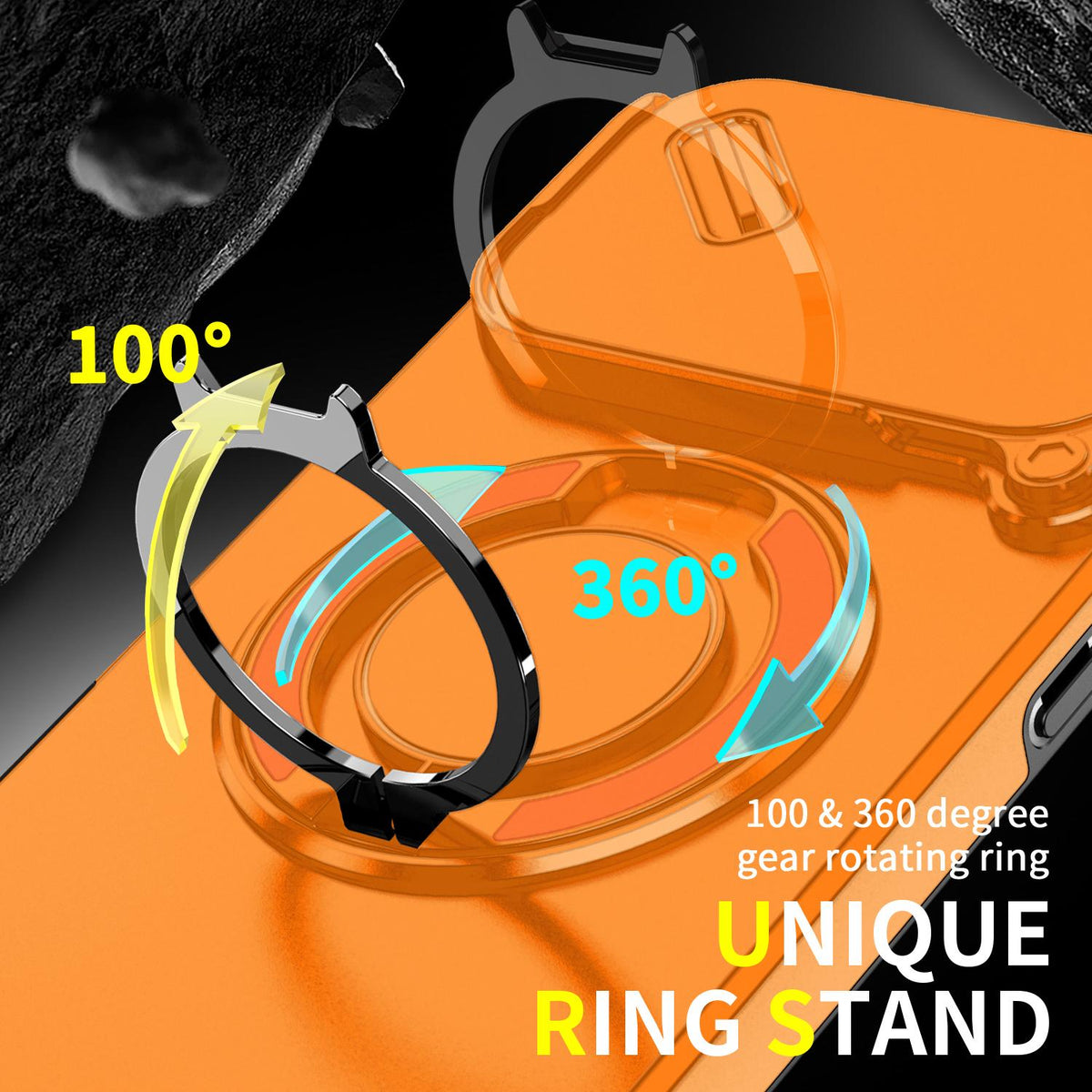 For iPhone 18 Pro Max Sliding Camshield Ring Holder Phone Case - Orange - EDA008462105D