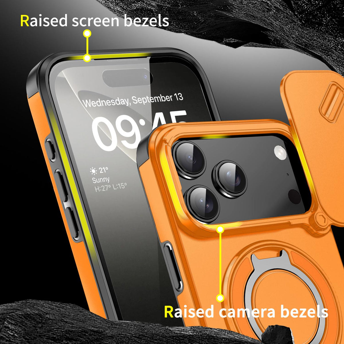 For iPhone 18 Pro Max Sliding Camshield Ring Holder Phone Case - Orange - EDA008462105D