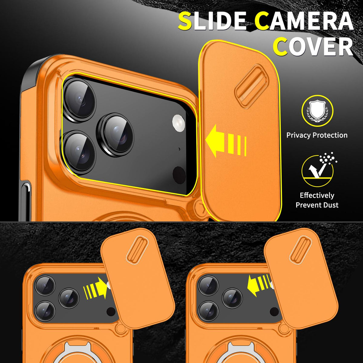 For iPhone 18 Pro Max Sliding Camshield Ring Holder Phone Case - Orange - EDA008462105D