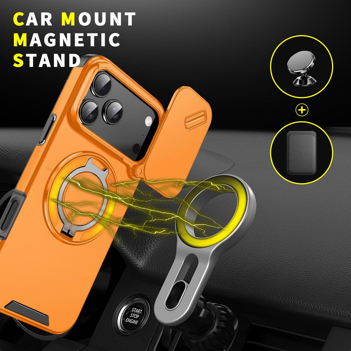 For iPhone 18 Pro Max Sliding Camshield Ring Holder Phone Case - Orange - EDA008462105D
