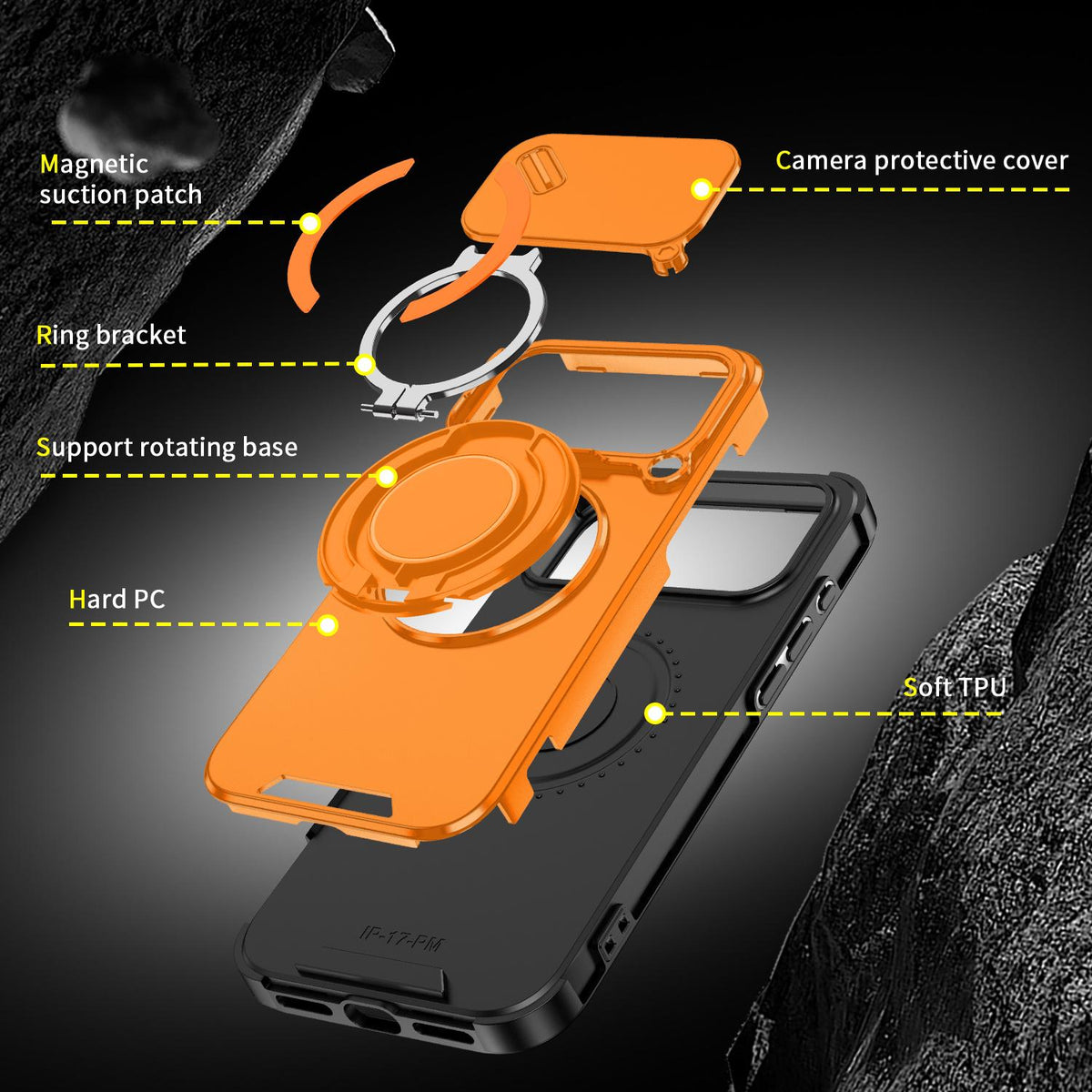 For iPhone 18 Pro Max Sliding Camshield Ring Holder Phone Case - Orange - EDA008462105D