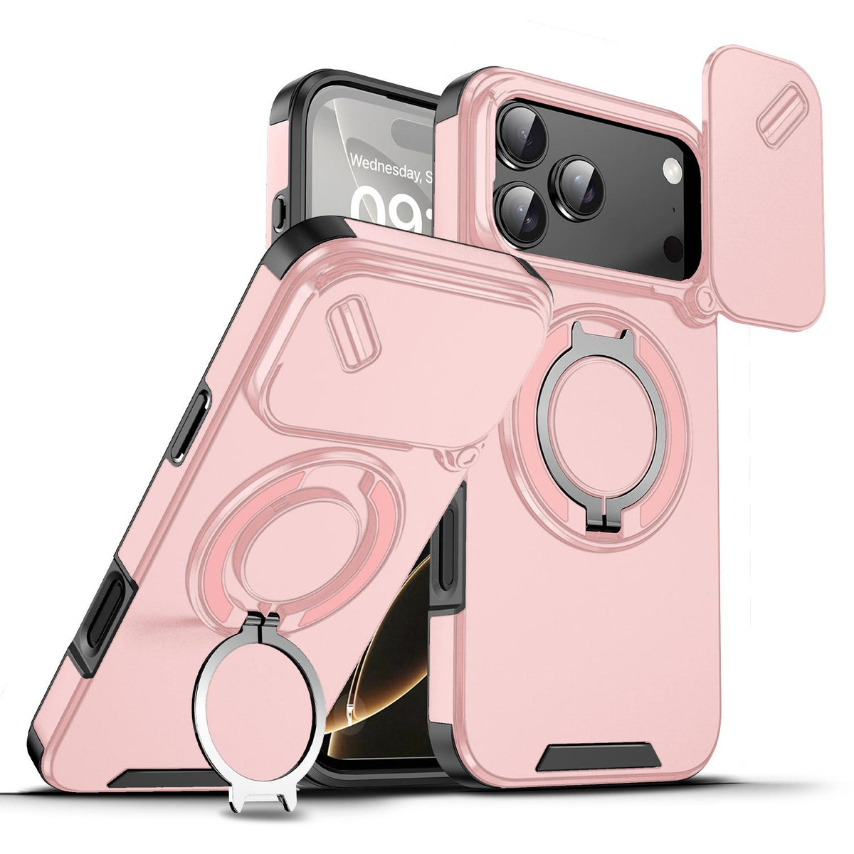 For iPhone 18 Pro Max Sliding Camshield Ring Holder Phone Case - Pink - EDA008462105E