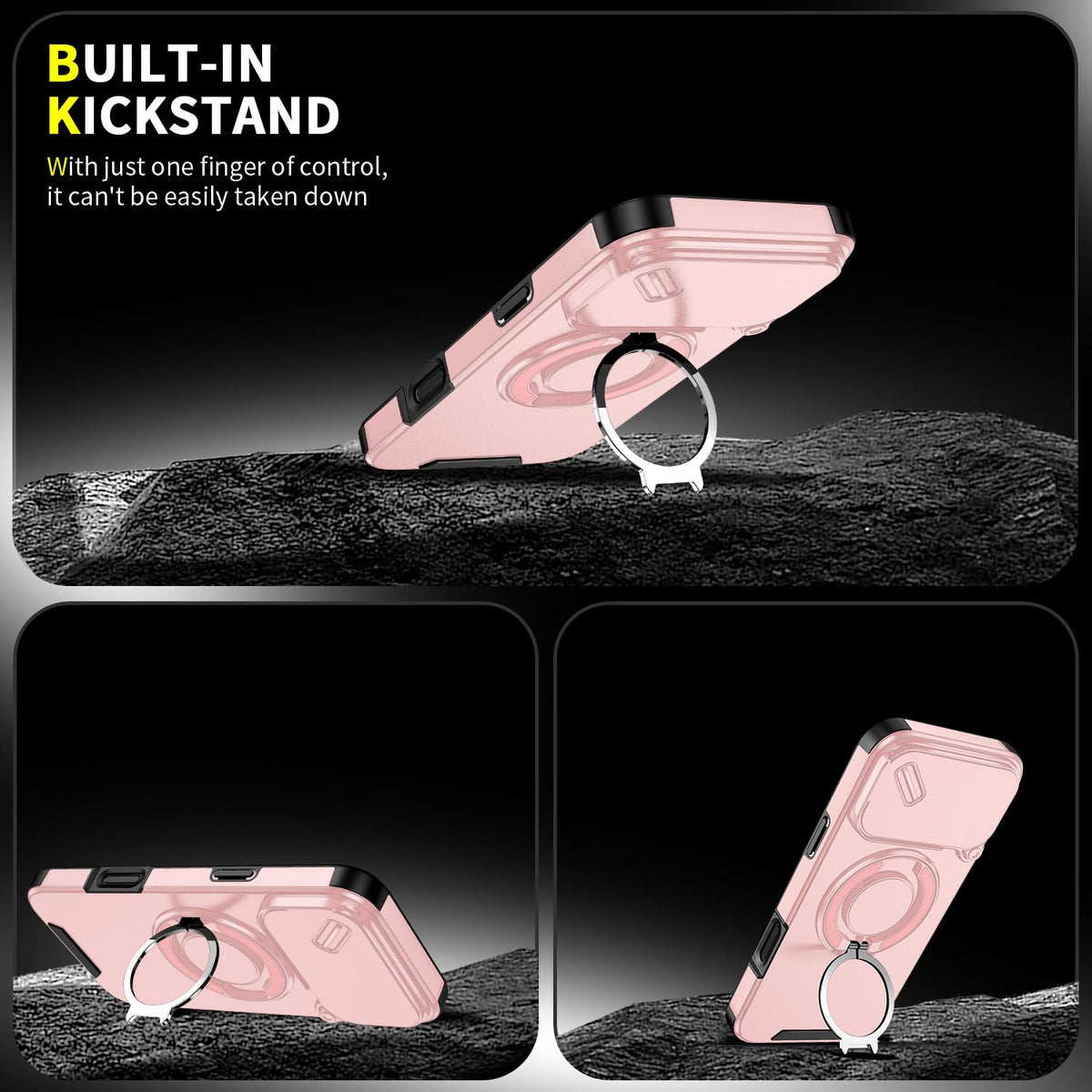 For iPhone 18 Pro Max Sliding Camshield Ring Holder Phone Case - Pink - EDA008462105E
