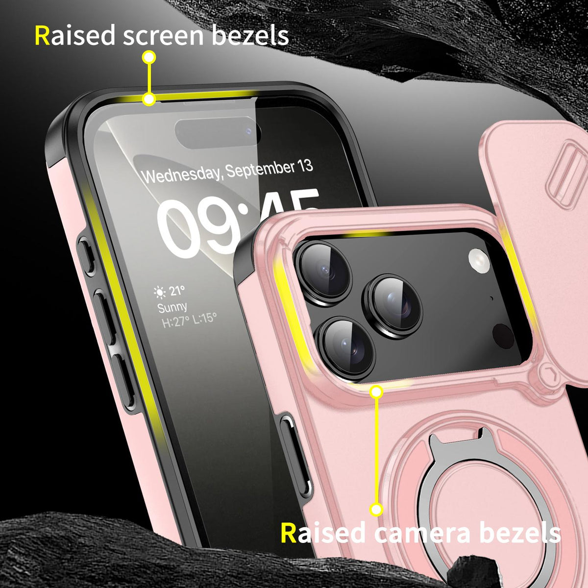 For iPhone 18 Pro Max Sliding Camshield Ring Holder Phone Case - Pink - EDA008462105E