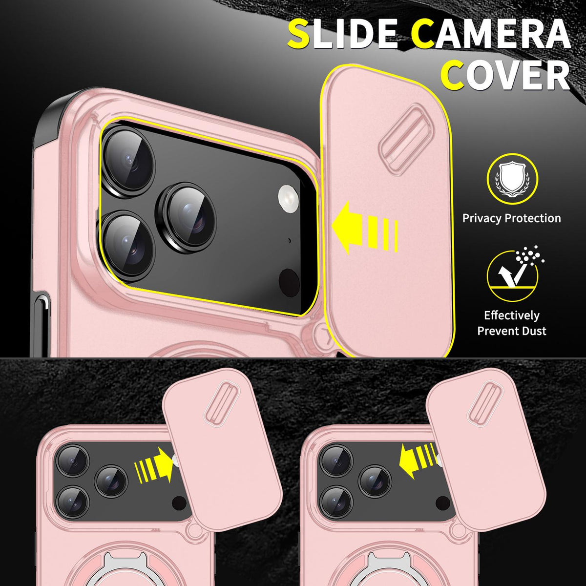 For iPhone 18 Pro Max Sliding Camshield Ring Holder Phone Case - Pink - EDA008462105E