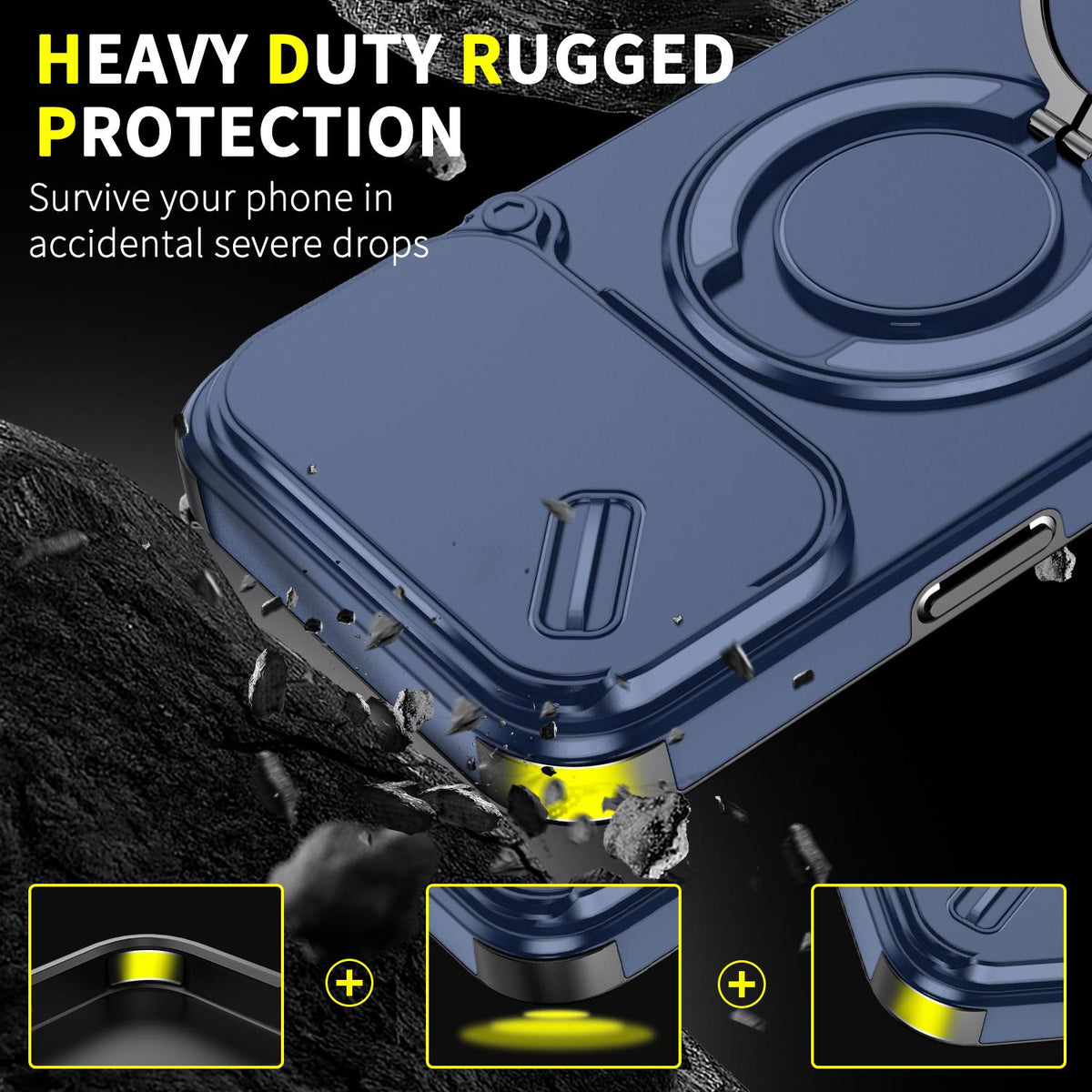For iPhone 18 Pro Max Sliding Camshield Ring Holder Phone Case - Blue - EDA008462105F