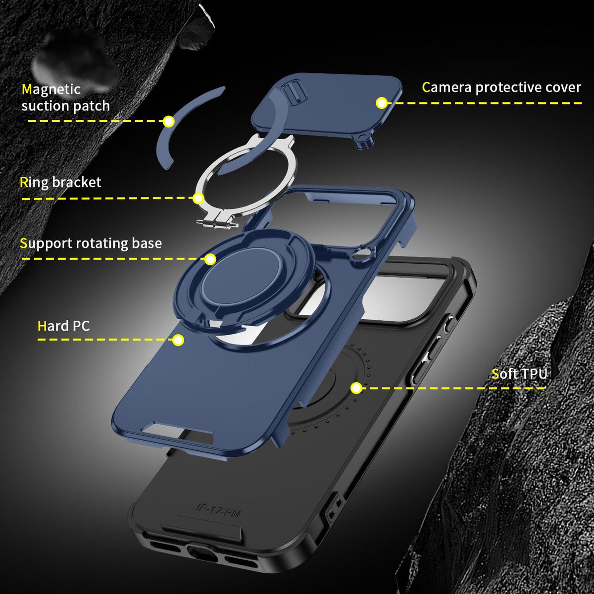 For iPhone 18 Pro Max Sliding Camshield Ring Holder Phone Case - Blue - EDA008462105F